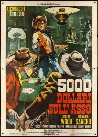 5c085 FIVE THOUSAND DOLLARS ON ONE ACE Italian 2p '66 cool art of gunfight at poker game by Casaro