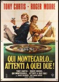 5c099 MISSION MONTE CARLO Italian 2p '74 best art of Roger Moore & Tony Curtis by roulette wheel!
