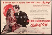 5d208 BALL OF FIRE magazine ad '41 great image of dapper Gary Cooper & sexy Barbara Stanwyck!