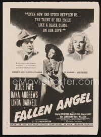 5d211 FALLEN ANGEL magazine ad '45 pretty Alice Faye, Dana Andrews, sexy bad girl Linda Darnell!