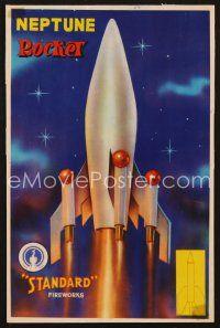 5d203 NEPTUNE ROCKET fireworks label '70s wonderful art of missile!