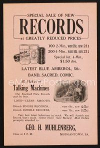 5d222 SPECIAL SALE OF NEW RECORDS AT GREATLY REDUCED PRICES record ad '10s Phonographs!