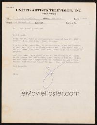 5d155 UNITED ARTISTS TELEVISION signed letter '69 by Jack McLaughlin, King Kong out-takes!