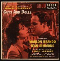 5d128 GUYS & DOLLS 45 RPM soundtrack record '55 romantic image of Marlon Brando & Jean Simmons!