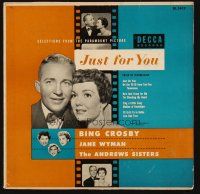 5d130 JUST FOR YOU 33 1/3 RPM soundtrack record '52 Bing Crosby & sexy Jane Wyman!
