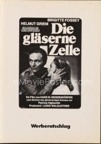 5d350 GLASS CELL German pressbook '79 Geissendorfer's Die Glaserne Zelle, Brigitte Fossey