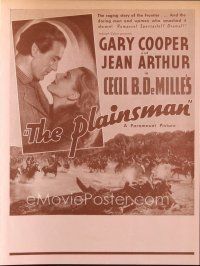 5d037 PLAINSMAN herald '36 great close up of Gary Cooper & Jean Arthur, Cecil B. DeMille