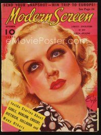 5e100 MODERN SCREEN magazine September 1936 art of beautiful Carole Lombard by Earl Christy!