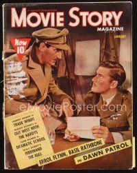 5e084 MOVIE STORY magazine January 1939 portrait of Errol Flynn & Basil Rathbone in Dawn Patrol!