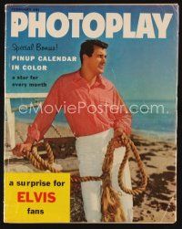 5e109 PHOTOPLAY magazine February 1958 portrait of Rock Hudson + pinup calendar in color!