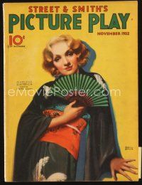 5e072 PICTURE PLAY magazine November 1932 wonderful art of Marlene Dietrich by Martha Sawyers!