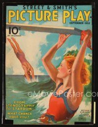 5e070 PICTURE PLAY magazine September 1932 art of Wynne Gibson in swimsuit by Modest Stein!