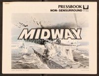 5e364 MIDWAY pressbook '76 Charlton Heston, Henry Fonda, dramatic naval battle art!