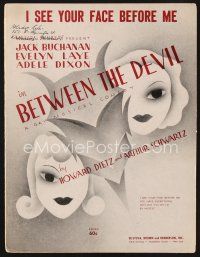 5e254 BETWEEN THE DEVIL stage play sheet music '37 Lee and J.J. Shubert, I See Your Face Before Me!