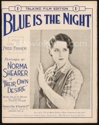 5e294 THEIR OWN DESIRE English sheet music '29 c/u of beautiful Norma Shearer, Blue is the Night!