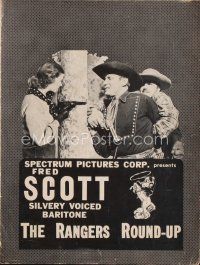 5e378 RANGERS' ROUND-UP pressbook '38 silvery voiced baritone Fred Scott saves Christine McIntyre!
