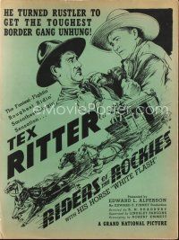 5e380 RIDERS OF THE ROCKIES pressbook '37 fastest fightin' & smoothest singin' Tex Ritter!