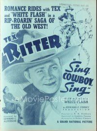 5e391 SING COWBOY SING pressbook '37 Tex Ritter & White Flash in a saga of the Old West!
