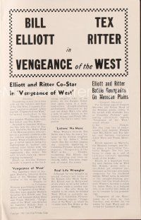 5e410 VENGEANCE OF THE WEST pressbook R55 Wild Bill Elliott & Tex Ritter battle renegades!