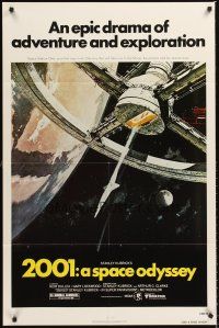 5f174 2001: A SPACE ODYSSEY 1sh R80 Stanley Kubrick, art of space wheel by Bob McCall!