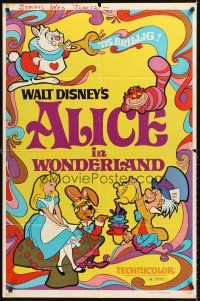 5f186 ALICE IN WONDERLAND 1sh R74 Walt Disney Lewis Carroll classic, cool psychedelic art!