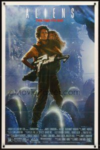 5f187 ALIENS Ripley style 1sh '86 James Cameron, cool image of Sigourney Weaver & Carrie Henn!