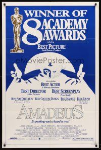 5f191 AMADEUS 1sh '84 Milos Foreman, Mozart biography, winner of 8 Academy Awards!