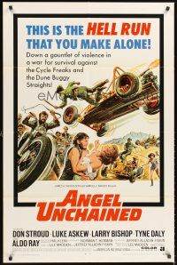 5f197 ANGEL UNCHAINED 1sh '70 AIP, bikers & hippies, this is the hell run that you make alone!