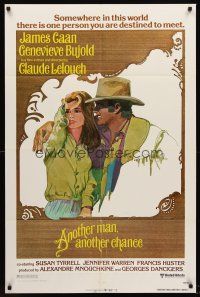 5f199 ANOTHER MAN ANOTHER CHANCE 1sh '77 Claude Lelouch, art of James Caan & Genevieve Bujold!