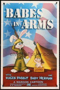 5f206 BABES IN ARMS Kilian 1sh '88 Roger Rabbit & Baby Herman in Army uniform with rifles!