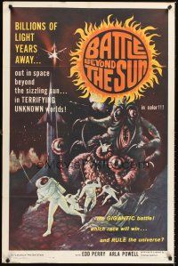 5f210 BATTLE BEYOND THE SUN 1sh '62 Russian sci-fi, terrifying unknown worlds, cool monster art!