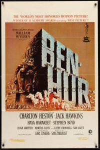 5f214 BEN-HUR 1sh R74 Charlton Heston, William Wyler classic religious epic, cool chariot art!