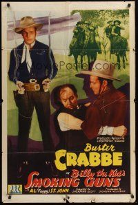 5f222 BILLY THE KID'S SMOKING GUNS 1sh '42 Buster Crabbe in fancy western duds w/smoking pistols!