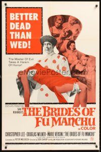 5f241 BRIDES OF FU MANCHU 1sh '66 Asian villain Christopher Lee, Better dead than wed!