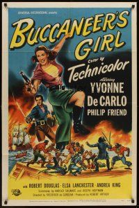 5f245 BUCCANEER'S GIRL 1sh '50 Philip Friend, art of sexy pirate Yvonne DeCarlo!