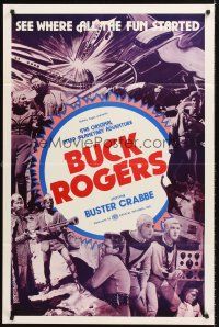 5f246 BUCK ROGERS 1sh R66 Buster Crabbe sci-fi serial, see where all the fun started!