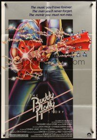 5f247 BUDDY HOLLY STORY style B 1sh '78 Gary Busey great art of electrified guitar, rock 'n' roll!