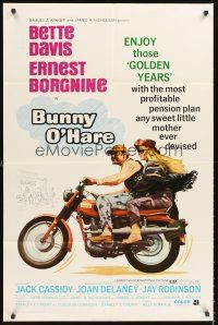 5f248 BUNNY O'HARE 1sh '71 Bette Davis & Ernest Borgnine on Triumph motorcycle!