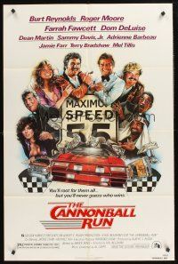 5f255 CANNONBALL RUN 1sh '81 Burt Reynolds, Farrah Fawcett, Drew Struzan car racing art!