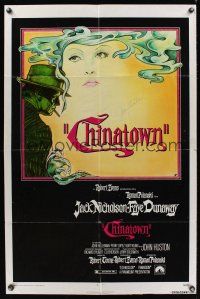 5f266 CHINATOWN signed 1sh '74 by John Huston, art of Jack Nicholson & Dunaway, Roman Polanski!