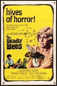 5f315 DEADLY BEES 1sh '67 hives of horror, fatal stings, image of sexy near-naked girl attacked!