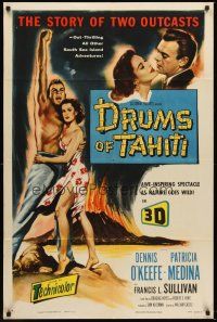 5f354 DRUMS OF TAHITI 1sh '53 art of Dennis O'Keefe & sexy Patricia Medina, 3-D!