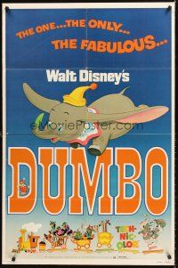 5f356 DUMBO 1sh R76 colorful art from Walt Disney circus elephant classic!