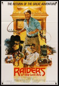 5f019 RAIDERS OF THE LOST ARK English 1sh R82 great art of adventurer Harrison Ford by Bysouth!