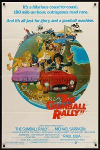 5f440 GUMBALL RALLY style A 1sh '76 Michael Sarrazin, wacky art of car racing around the world!