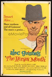 5f476 HORSE'S MOUTH 1sh '59 great artwork of Alec Guinness, the man's a genius!
