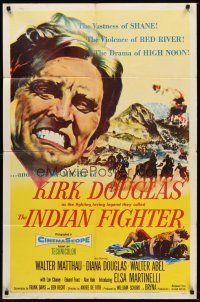 5f495 INDIAN FIGHTER 1sh '55 art of Kirk Douglas fighting & romancing Elsa Martinelli!