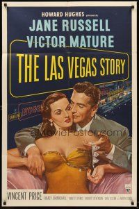 5f527 LAS VEGAS STORY 1sh '52 Victor Mature romances sexy Jane Russell & gives her jewelry!
