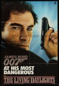 5f550 LIVING DAYLIGHTS teaser 1sh '87 most dangerous Timothy Dalton as James Bond with gun!