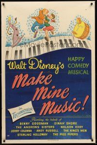 5f575 MAKE MINE MUSIC style A 1sh '46 Disney full-length feature cartoon, wonderful musical art!